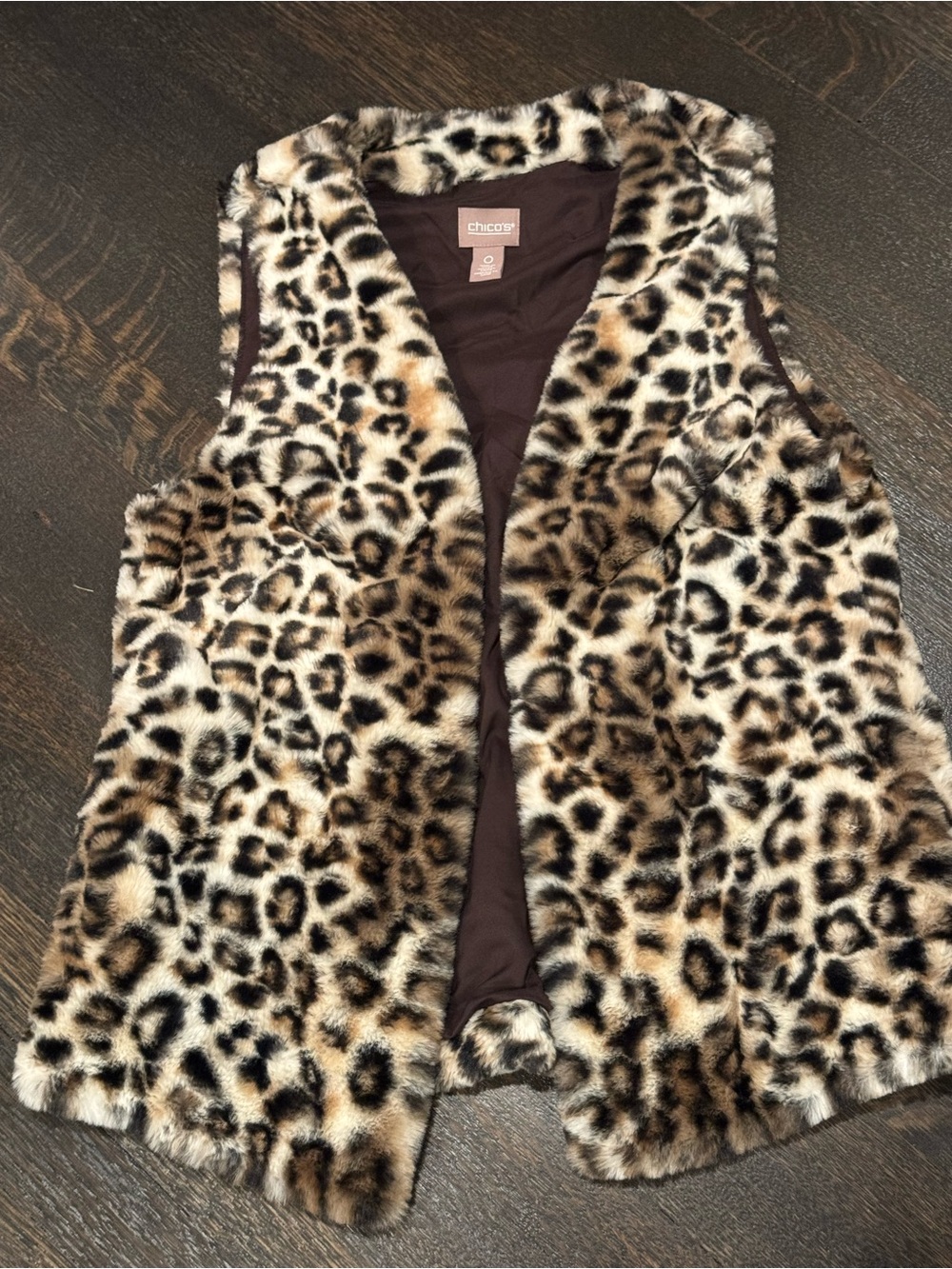 Chico's Leopard Print Faux Fur Vest Jacket Open Front - Size 0 (US Small / 4)